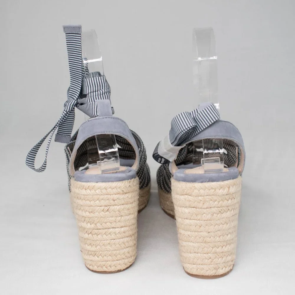 Cecelia New York Serena Off Denim Faded Jeans Espadrille Wedge‎ Platform Sandals